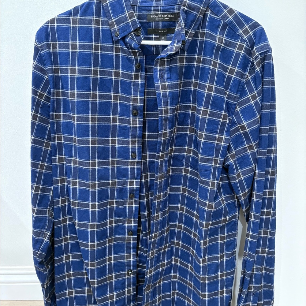 Banana Republic Men's Navy Checkered Shirt